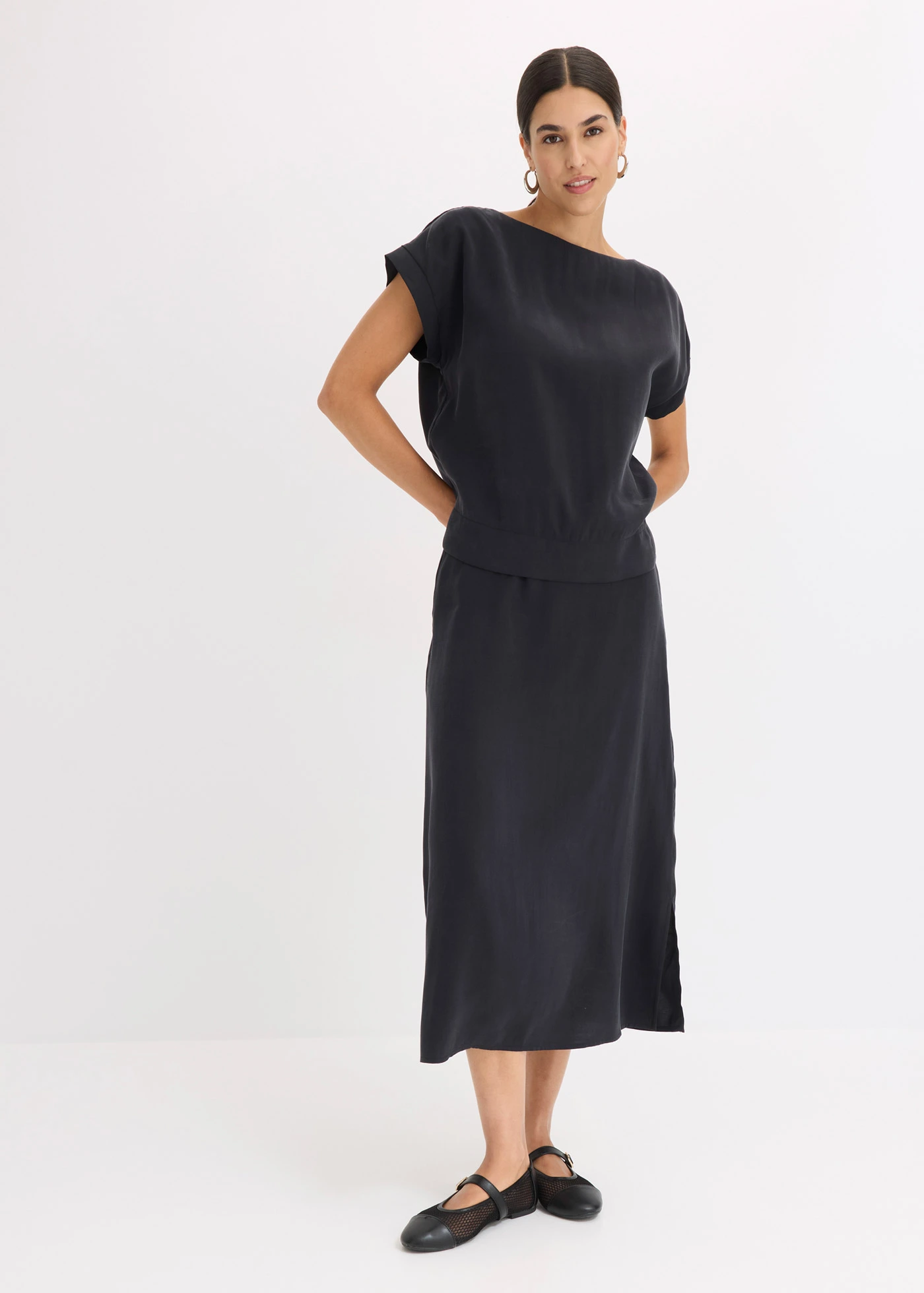 Midirok met soepele viscose • zwart • bonprix online shop