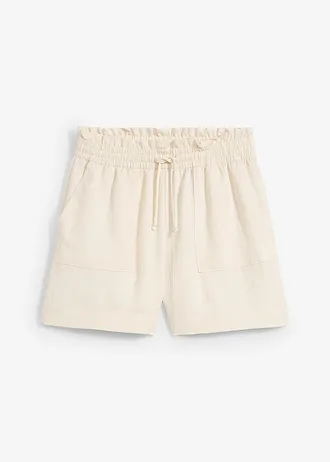 Paperbag short van een soepele Lyocellmix, Kleur: crèmewit