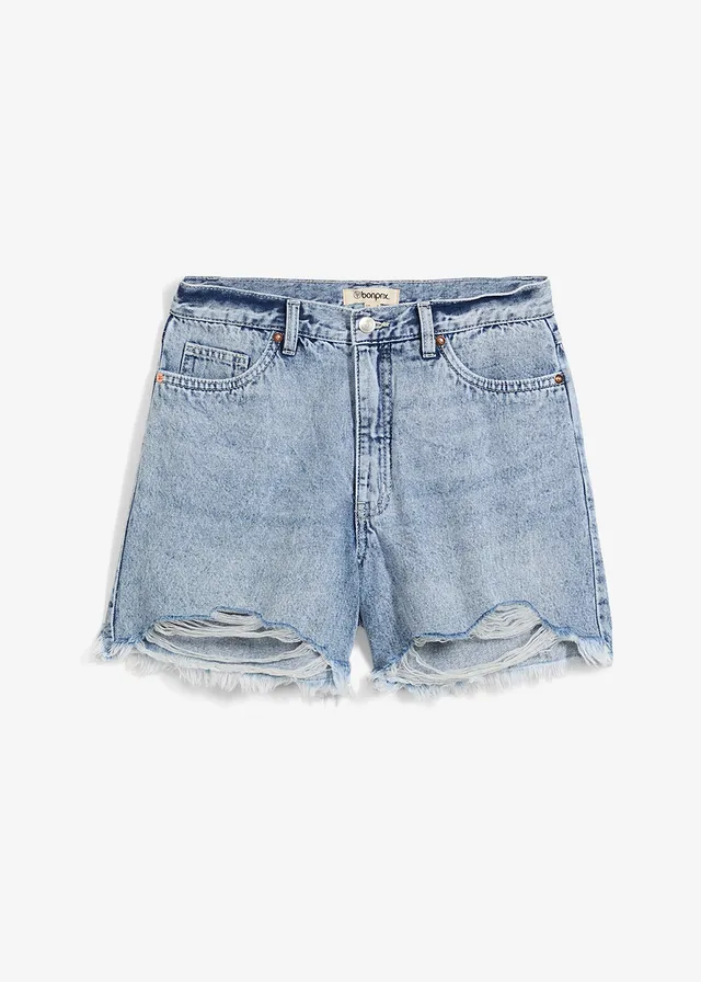 Jeans short high waist, low stretch, Kleur: ijsblauw denim used