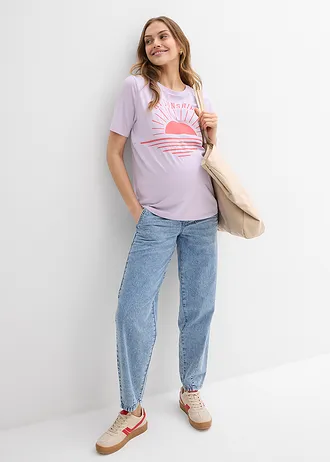 T-shirt 2 w 1 na okres ciązy i do karmienia z bawełny organicznej • kremowy bez z nadrukiem • sklep bonprix