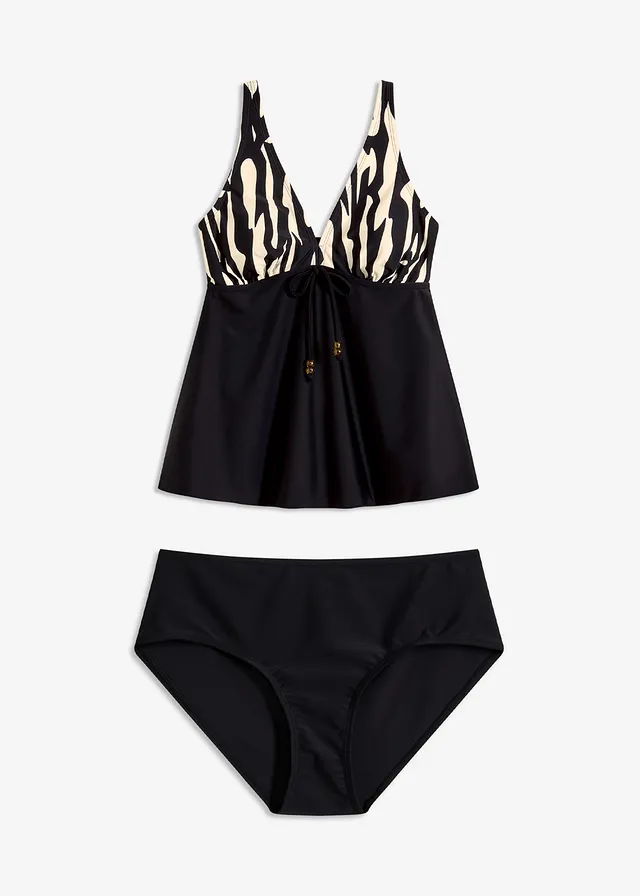 Tankini (2-dlg. set), Kleur: beige-zwart gedessineerd