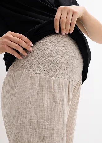 Těhotenské kalhoty 2 v 1, z čistě bavlněného mušelínu, na období těhotenství i po něm • kamenná šedá • bonprix obchod