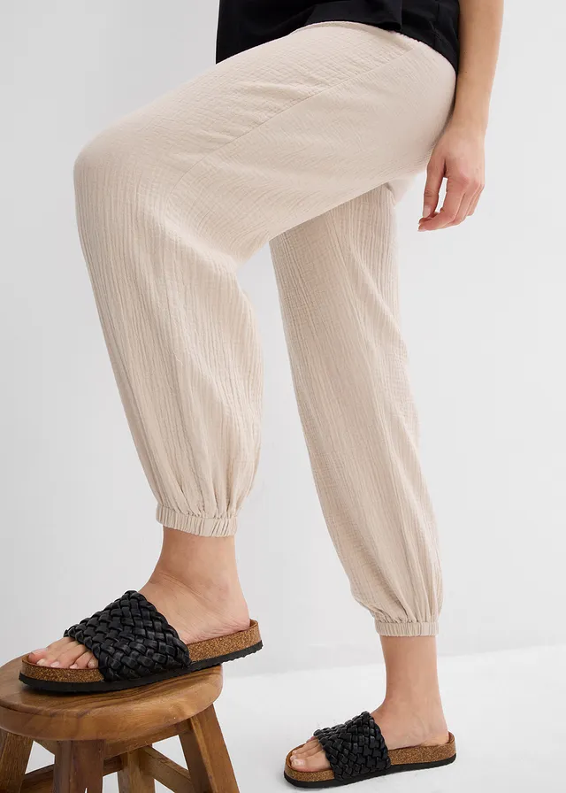 Pantalon de grossesse 2en1, 100% gaze de coton • grès • product-page.page-title-suffix