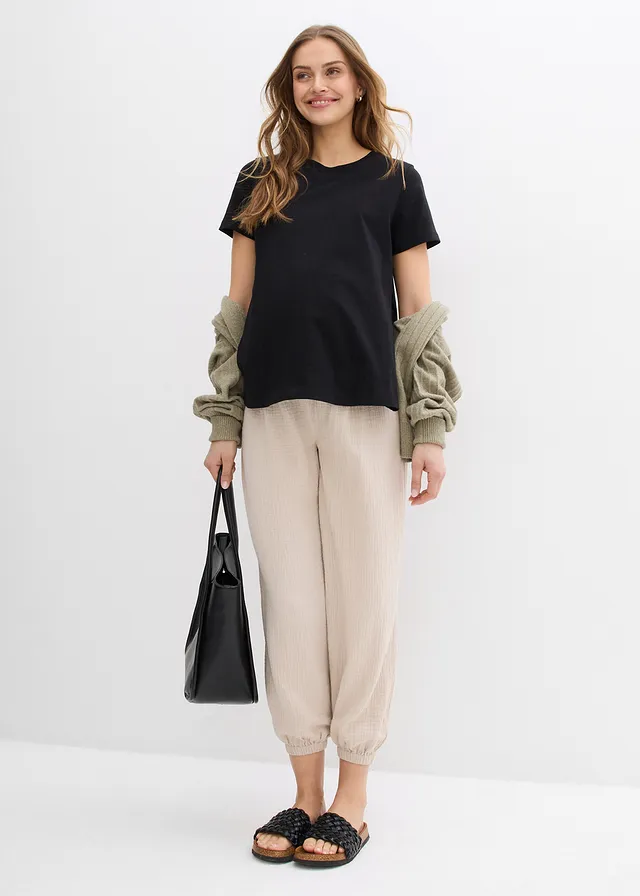 Pantalon de grossesse 2en1, 100% gaze de coton • grès • product-page.page-title-suffix