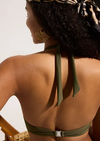 Halter bikinitop met V-hals • donkerolijfgroen • bonprix online shop