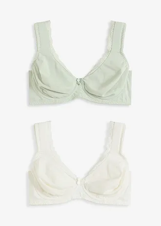 Ongewatteerde T-shirt bh met beugels en biologisch katoen (set van 2) • wolwit + lichtrietgroen • bonprix online shop