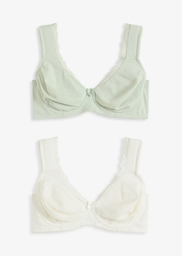 Ongewatteerde T-shirt bh met beugels en biologisch katoen (set van 2) • wolwit + lichtrietgroen • bonprix online shop