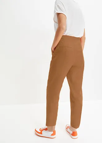 Pantalon cropped taille haute en lin et viscose, Couleur: cognac