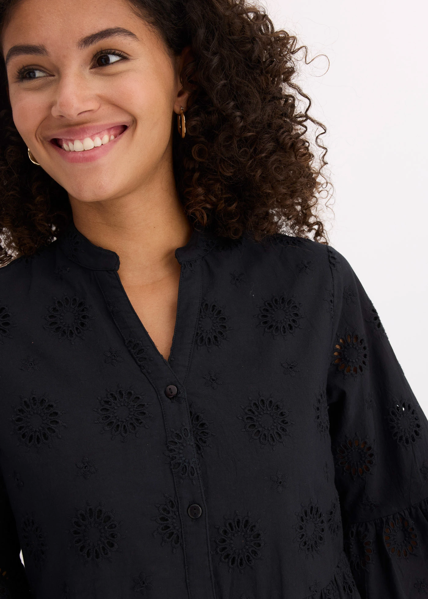 Midi jurk van katoen met broderie anglaise • zwart • bonprix online shop