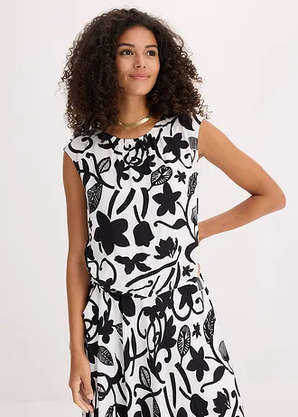 Zkrácený halenkový top ze splývavé viskózy • přírodní bílo-černá s květy • bonprix obchod
