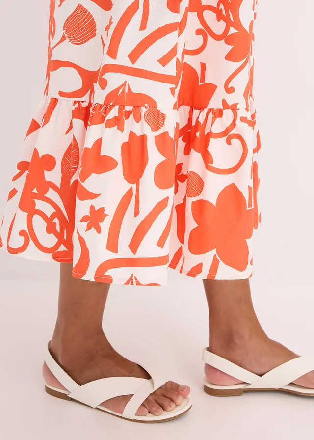Midi jurk van puur biologisch katoen • mango/crèmewit gebloemd • product-page.page-title-suffix