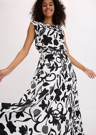 Jupe longue en viscose fluide • écru/noir floral • Boutique bonprix