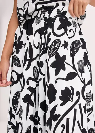 Jupe longue en viscose fluide • écru/noir floral • Boutique bonprix