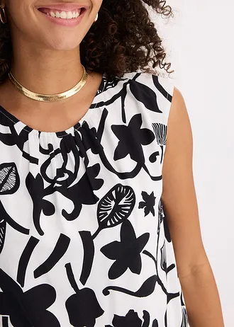 Zkrácený halenkový top ze splývavé viskózy • přírodní bílo-černá s květy • bonprix obchod