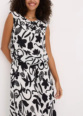 Zkrácený halenkový top ze splývavé viskózy • přírodní bílo-černá s květy • bonprix obchod