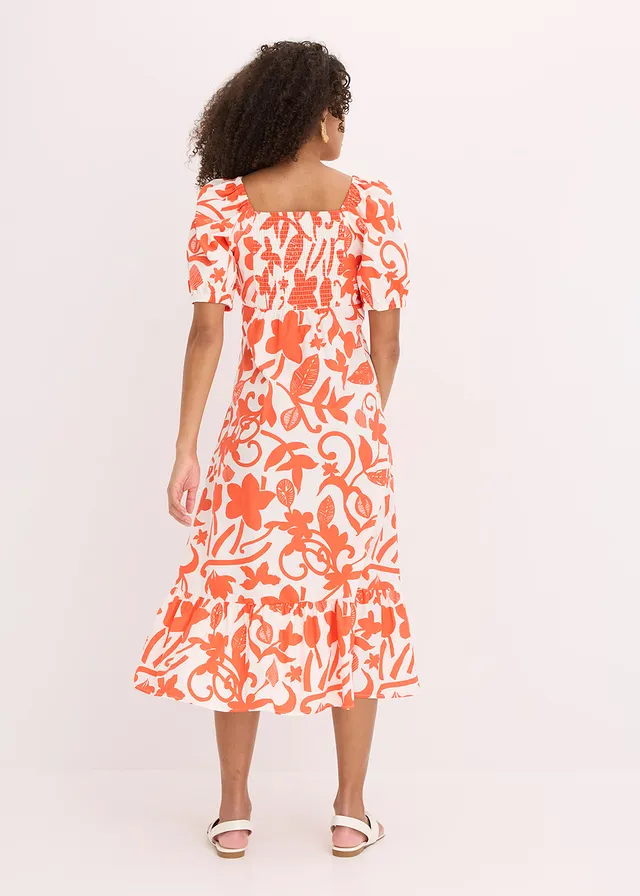 Midi jurk van puur biologisch katoen • mango/crèmewit gebloemd • product-page.page-title-suffix