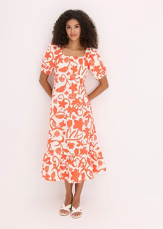 Robe midi 100% coton, Couleur: mangue/crème floral