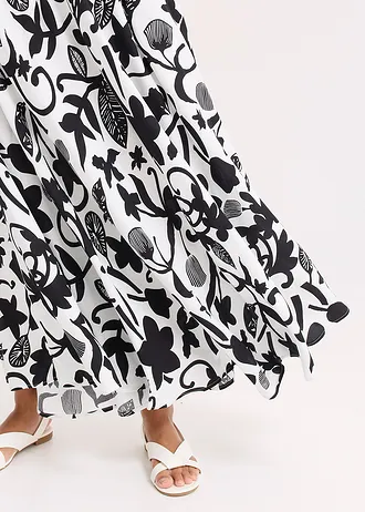 Jupe longue en viscose fluide • écru/noir floral • Boutique bonprix