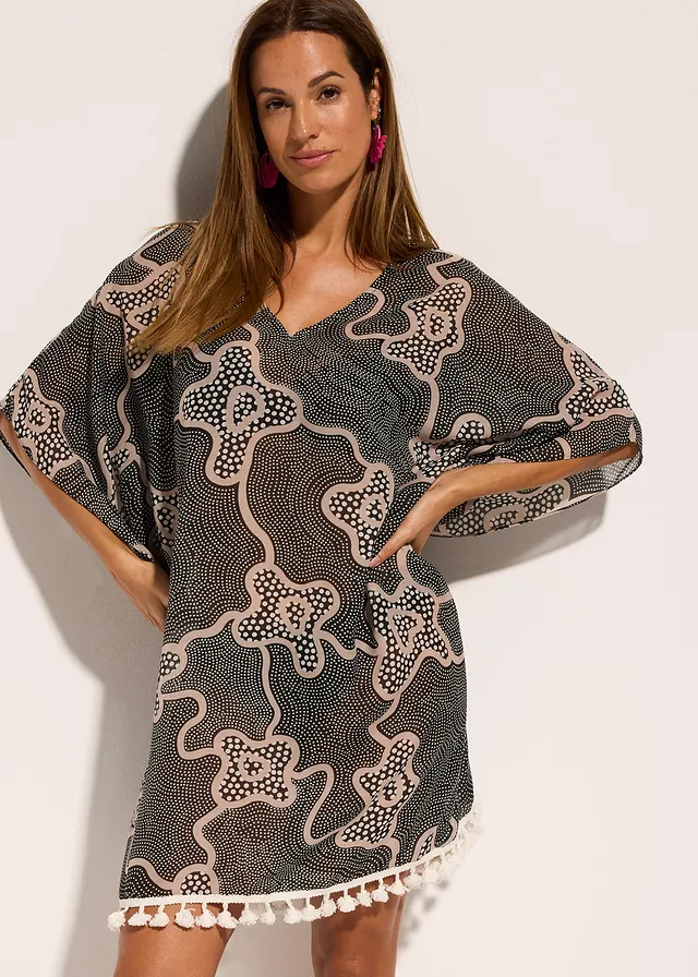 Transparante strandtuniek, Kleur: zwart - beige