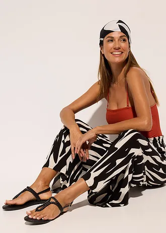 Pantalon de plage en viscose fluide • noir - beige • Boutique bonprix