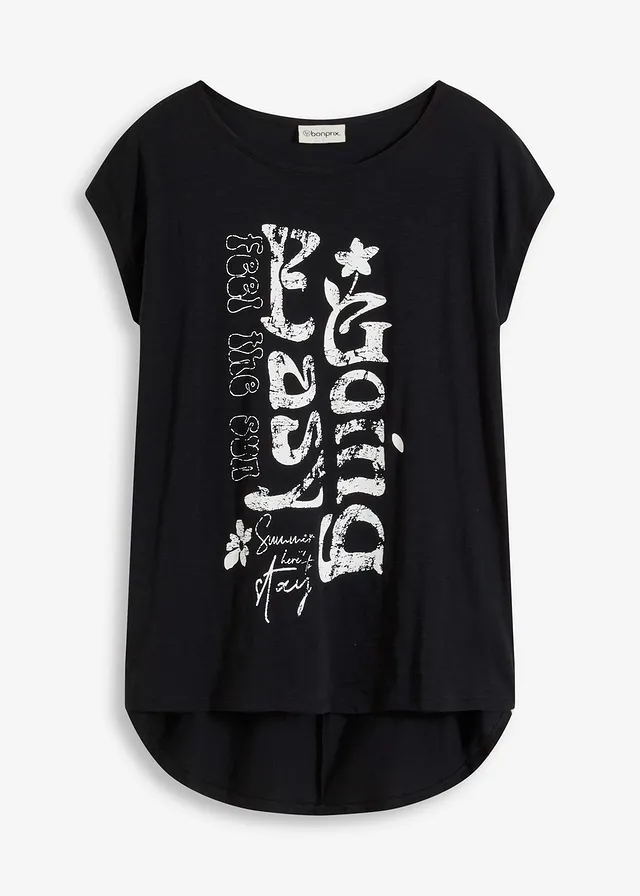 T-shirt long 100% coton • noir • Boutique bonprix