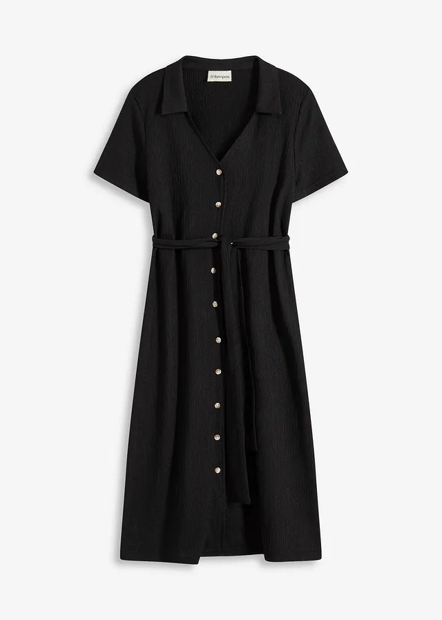 Robe légère en jersey crêpe, Couleur: noir