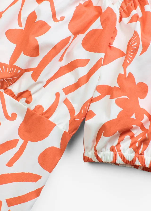 Midi jurk van puur biologisch katoen • mango/crèmewit gebloemd • product-page.page-title-suffix