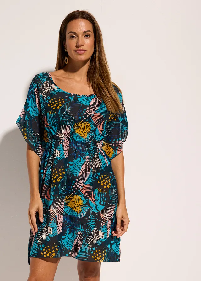 Strandtuniek van lichte chiffon, Kleur: blauw-geel