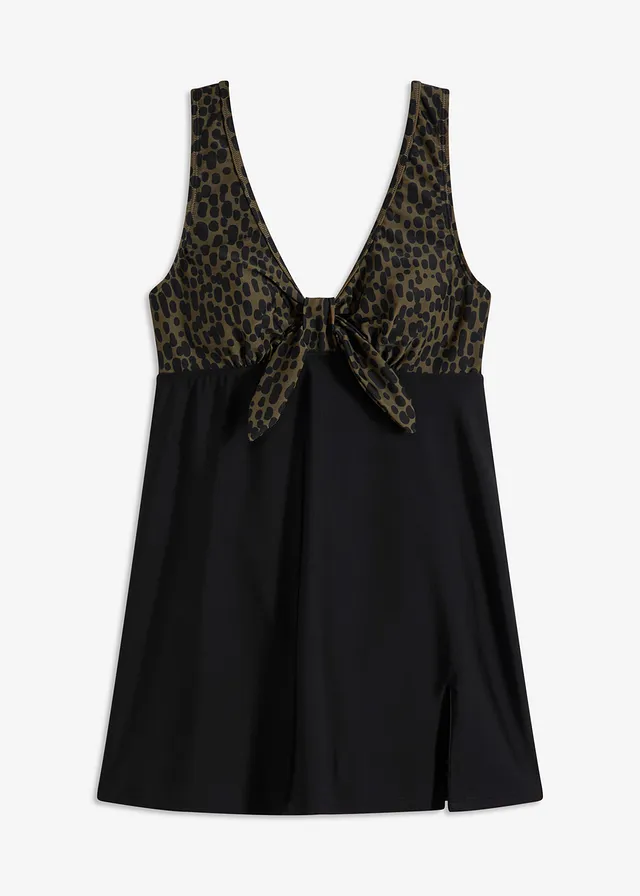 Koupací šaty • puntíkované černá /khaki • bonprix obchod