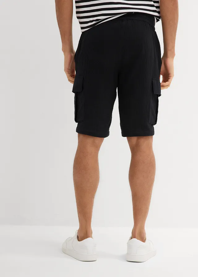 Bermuda van luchtige mousseline, regular fit, Kleur: zwart