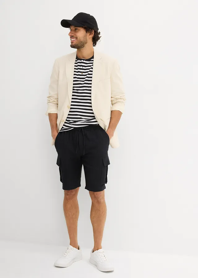 Bermuda van luchtige mousseline, regular fit, Kleur: zwart