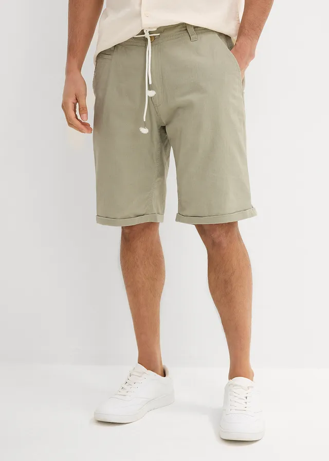 Bermudy ze vzdušné směsi se lnem, Regular Fit, barva: mořské řasy