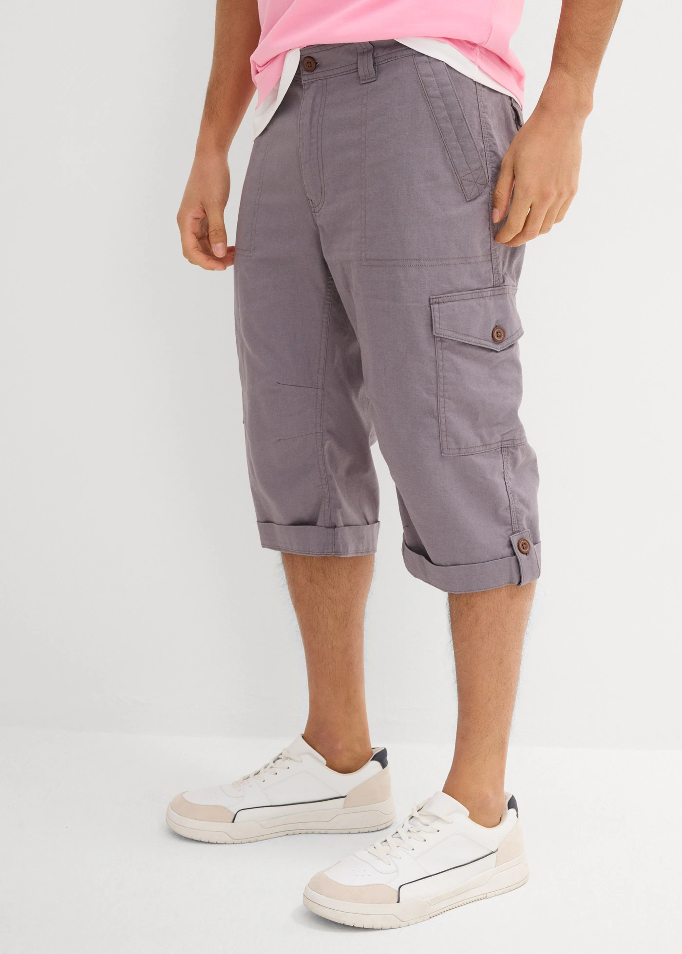 Lange cargo bermuda van een luchtige linnenmix, regular fit • rookgrijs • bonprix online shop