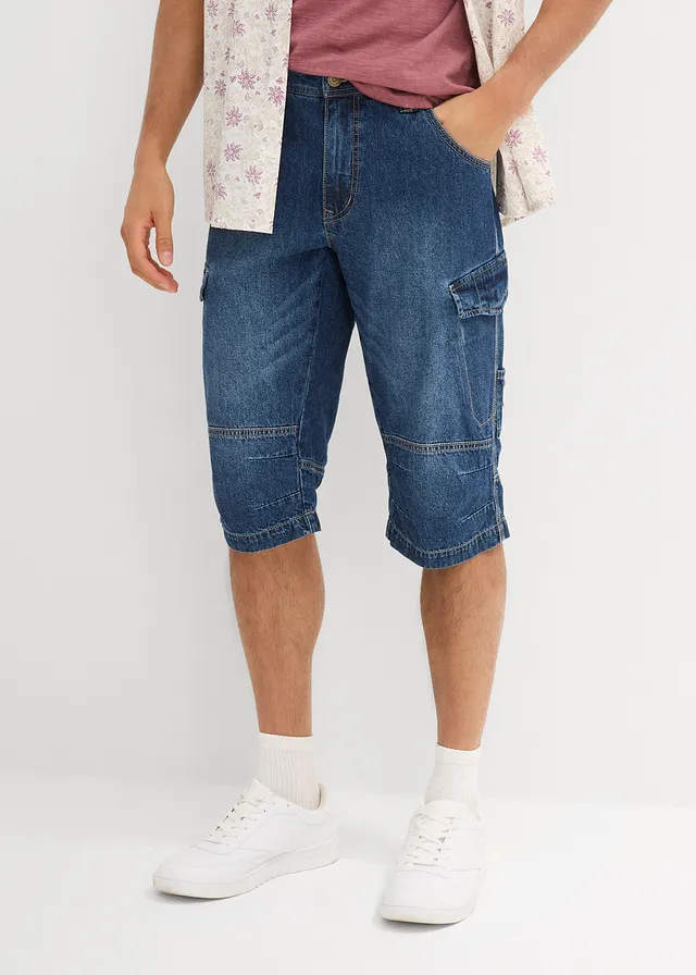 Lichte jeans cargo bermuda, relaxed fit, Kleur: blauw-beige denim
