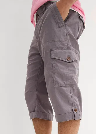 Lange cargo bermuda van een luchtige linnenmix, regular fit • rookgrijs • bonprix online shop