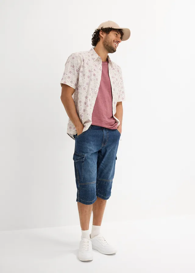 Bermuda long poches cargo en denim léger, coupe loose