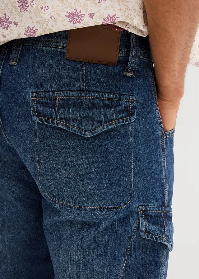 Bermuda long poches cargo en denim léger, coupe loose • bleu-beige denim • product-page.page-title-suffix