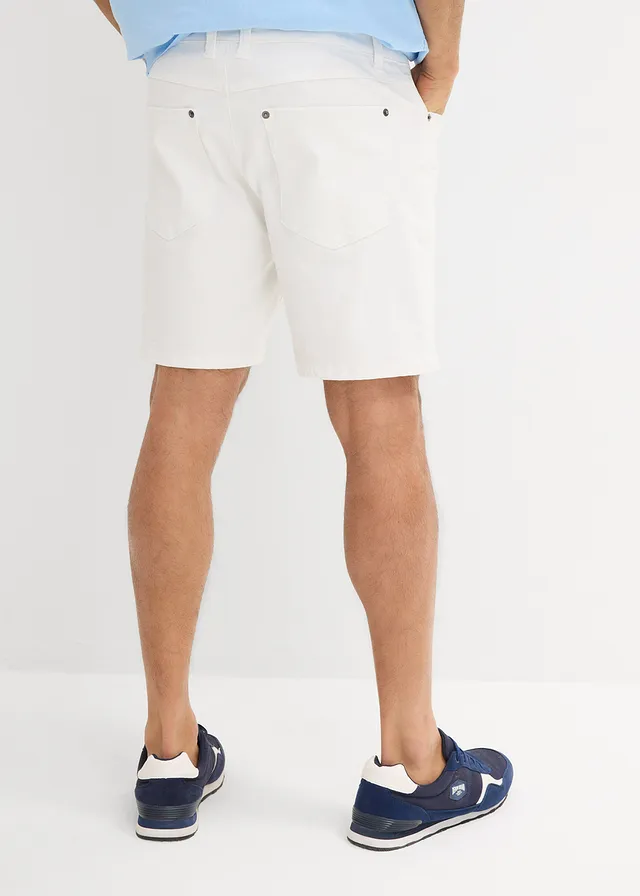 Jeans stretch short, loose fit extra wijd, Kleur: wit twill
