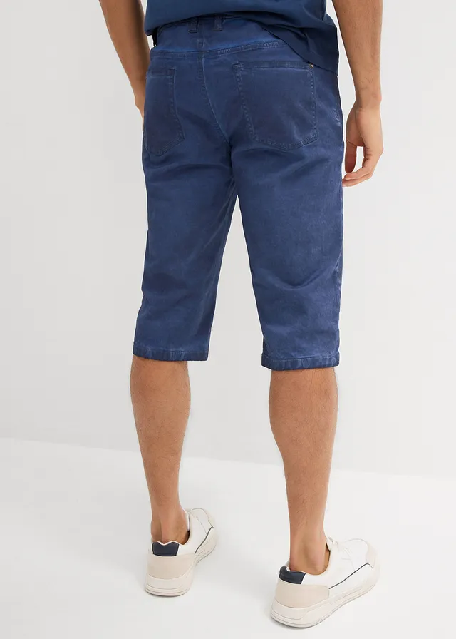 Bermuda long en toile délavée, regular, Couleur: indigo