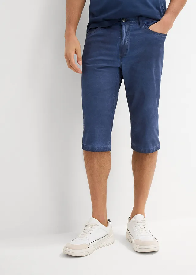Bermuda long en toile délavée, regular, Couleur: indigo