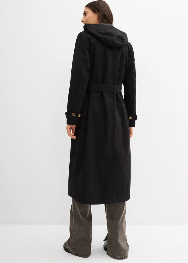 Manteau esprit trench à capuche amovible, Couleur: noir