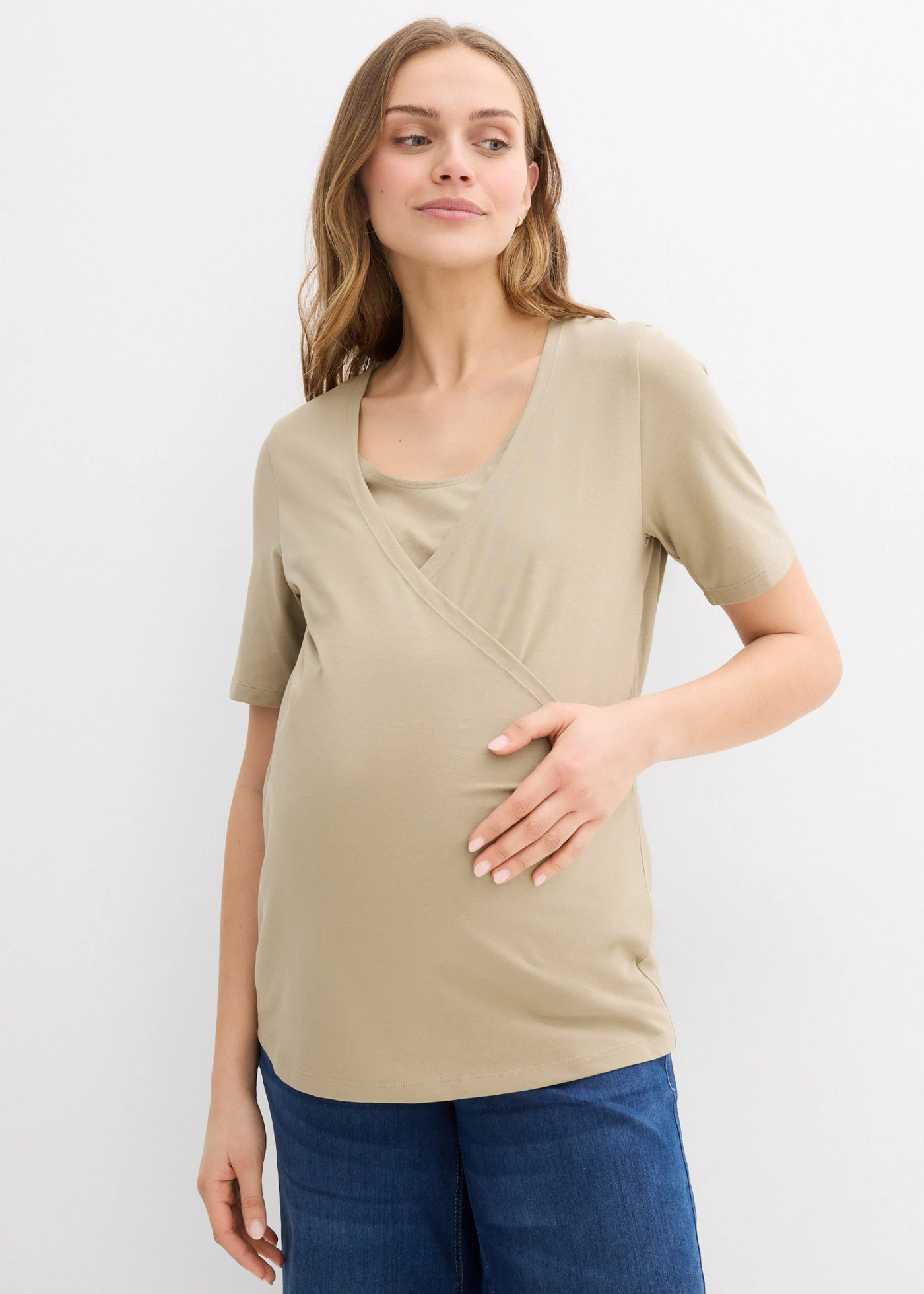 Zwangerschaps- en borstvoedingstop van biologisch katoen (set van 2) • new kaki/zwart • bonprix online shop