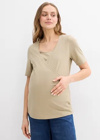 Zwangerschaps- en borstvoedingstop van biologisch katoen (set van 2) • new kaki/zwart • bonprix online shop