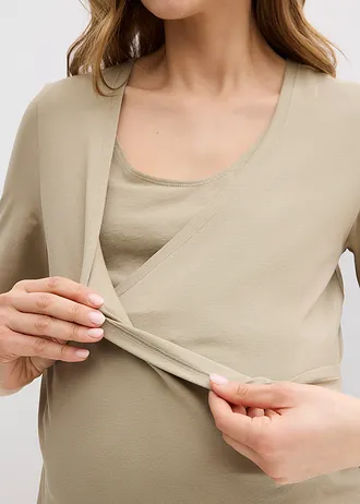 Zwangerschaps- en borstvoedingstop van biologisch katoen (set van 2) • new kaki/zwart • bonprix online shop