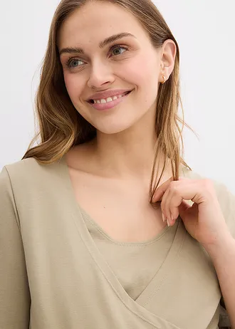 Zwangerschaps- en borstvoedingstop van biologisch katoen (set van 2) • new kaki/zwart • bonprix online shop