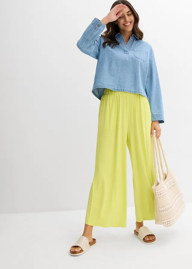 Jersey culotte van soepele viscose, Kleur: citrusgeel