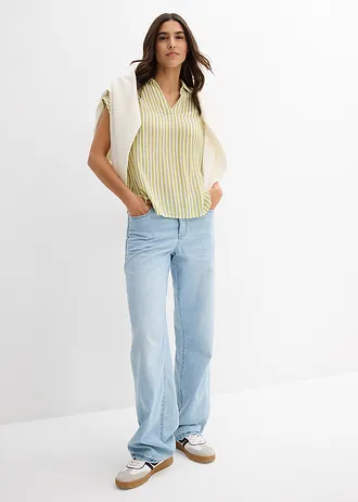 Blouse manches courtes en viscose fluide, Couleur: pistache mat/blanc rayé