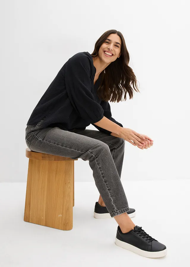 Oversized blouse van mousseline • zwart • product-page.page-title-suffix