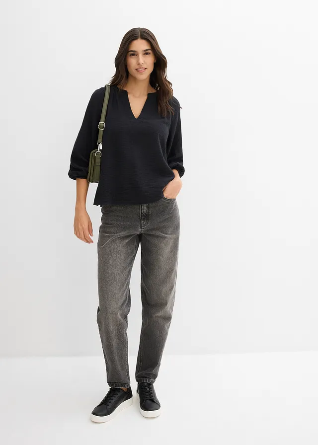 Oversize halenka z mušelínu • černá • bonprix obchod