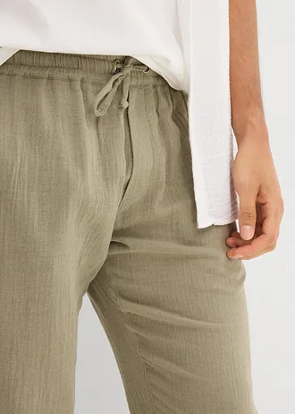 Pantaloni cu elastic și șiret în talie din bumbac 100% , conici, Regular Fit • oliv fumuriu • magazin bonprix